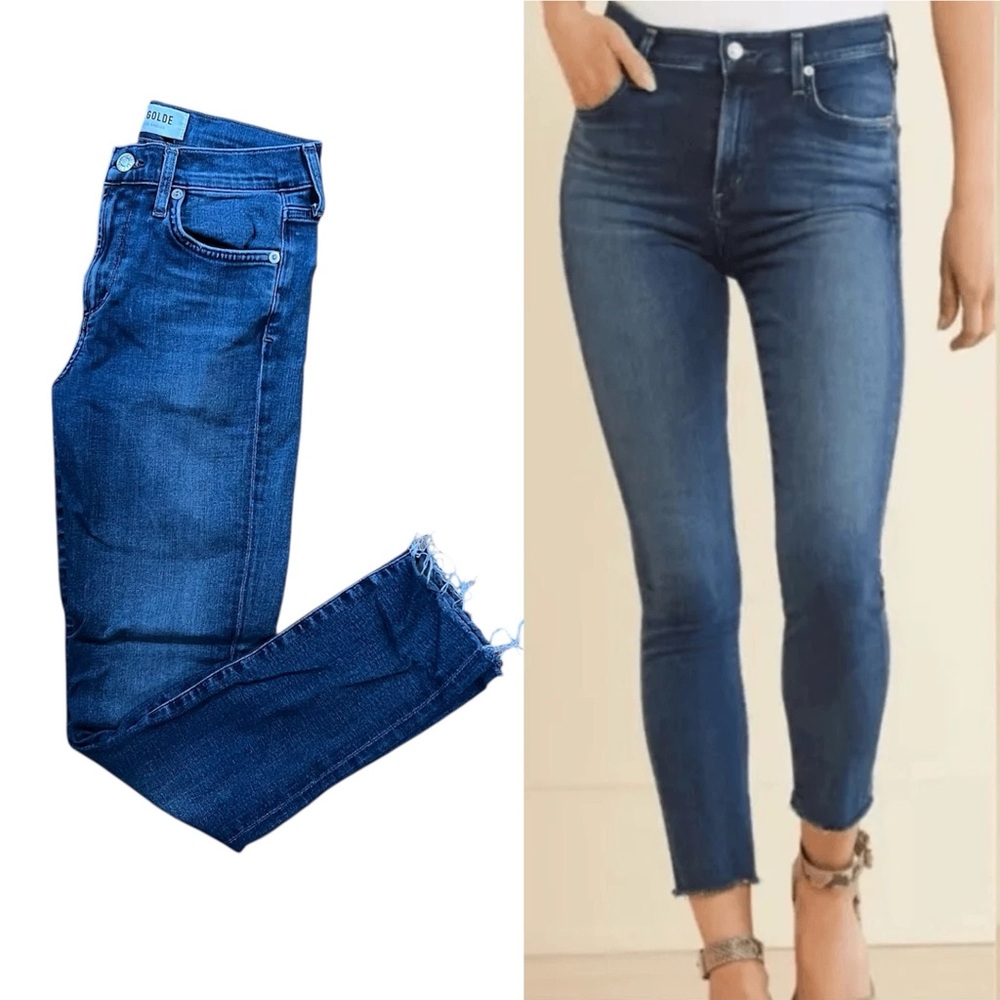 Agolde Dark Blue Ankle Jeans 25 Sophie Wash High Rise Raw Hem Denim